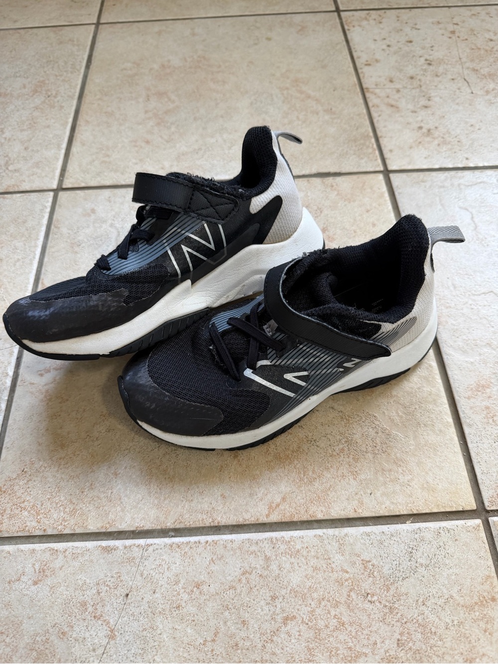 New Balance Kids Black and White Hook-and-Loop Sneakers